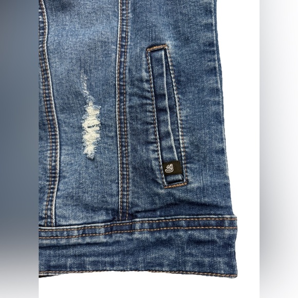 Enjean Premium Denim Vest Distressed Women’s Medium Jean Sleeveless RN149017 EUC - Picture 5 of 8